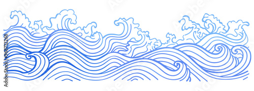 Japanese style concept, ocean waves wallpaper vector, blue line ocean wave ornament pattern, water wave marine decoration, ocean wave vector design, blue ocean wave background, marine theme wallpaper,