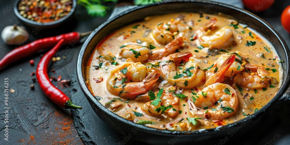 Shrimp in a Creamy Garlic Sauce with Spices and Herbs Shrimp in a Creamy Garlic Sauce with Spices and Herbs