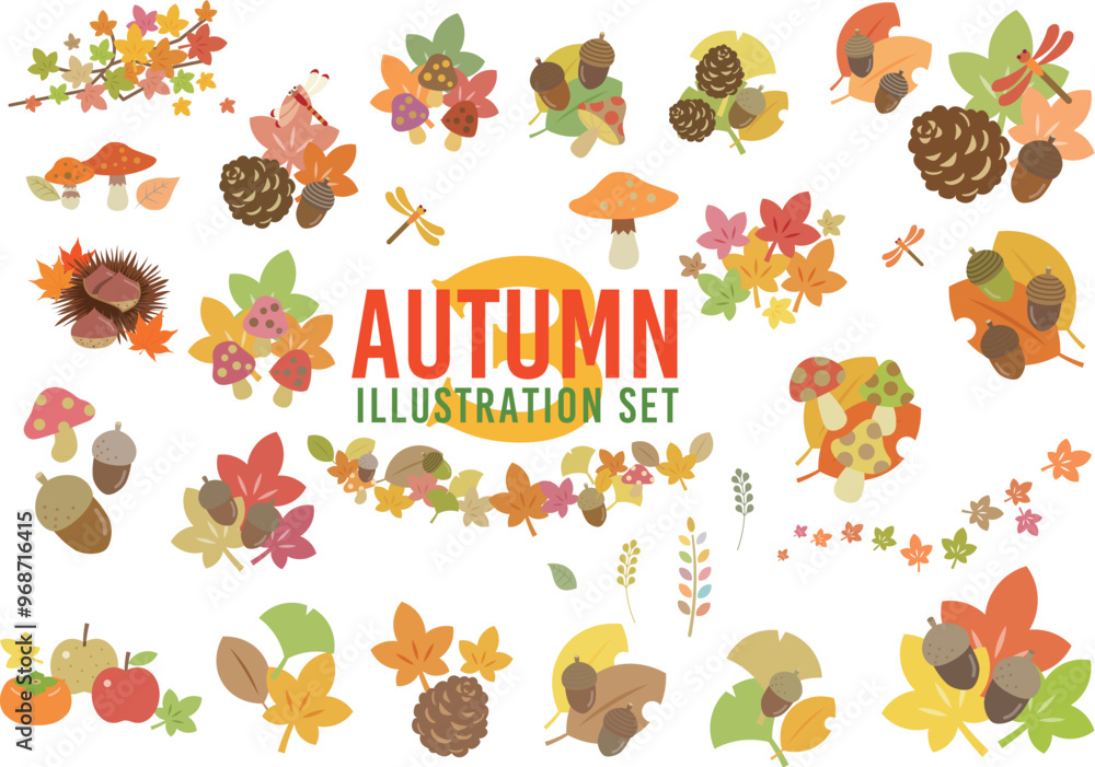 Naklejka premium Autumn Illustration Set 秋のかわいいアイコン、イラストセット3