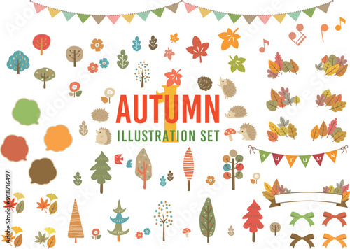 Autumn Illustration Set　秋のかわいいアイコン、イラストセット1