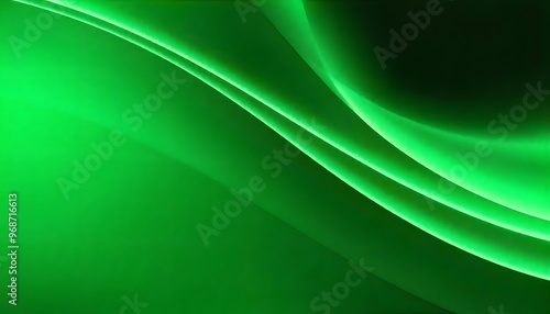 Green abstract background with smooth curved lines. swirling, green liquid with a dark background.