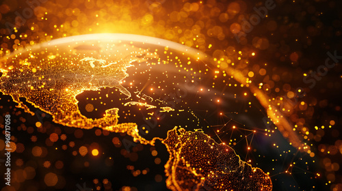 Global Digital Connectivity Concept with Glowing Golden Globe - Technology and Networking Background