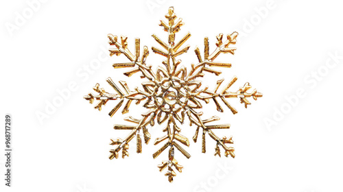 Glitter golden snowflake on transparent background 