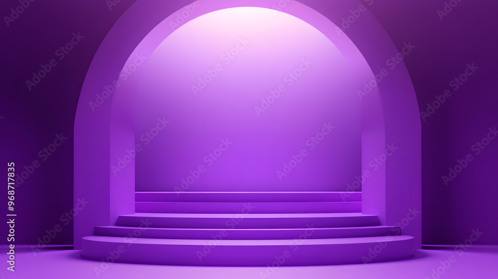 Elegant purple and white podium in a stylish interior with a mirror Elegant purple and white podium in a stylish interior with a mirror