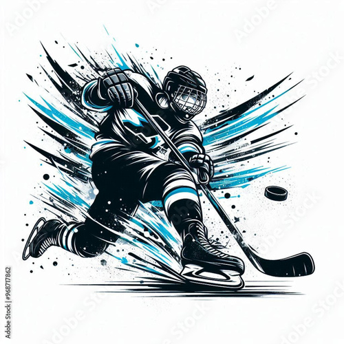 Ice hockey player in action with explosive energy and dynamic movement

