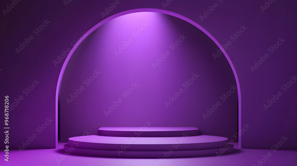 Elegant purple and white podium in a stylish interior with a mirror Elegant purple and white podium in a stylish interior with a mirror