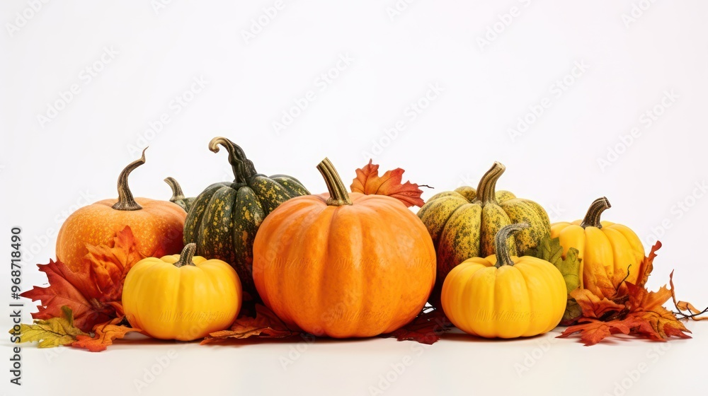 Autumnal Still Life with Pumpkins and Leaves Autumnal Still Life with Pumpkins and Leaves