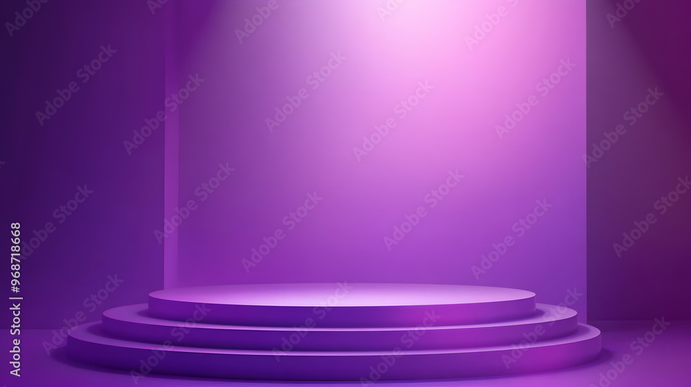 Obraz premium Elegant purple and white podium in a stylish interior with a mirror