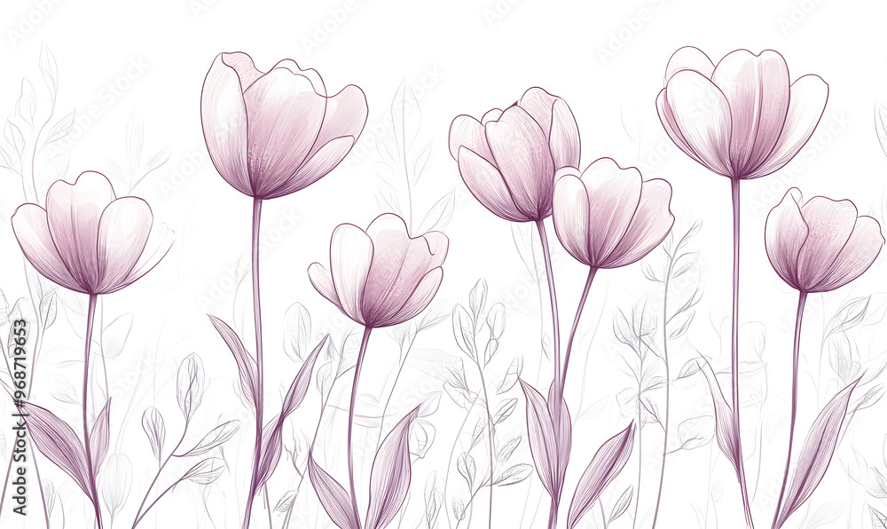 2D illustrator doodle-style floral and leaf graphics on a white background or wallpaper 2D illustrator doodle-style floral and leaf graphics on a white background or wallpaper