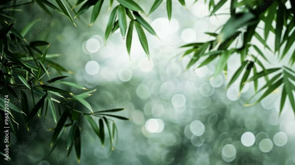 Serene bamboo leaves swaying in the breeze against a softly blurred background in a tranquil natural setting Serene bamboo leaves swaying in the breeze against a softly blurred background in a tranquil natural setting