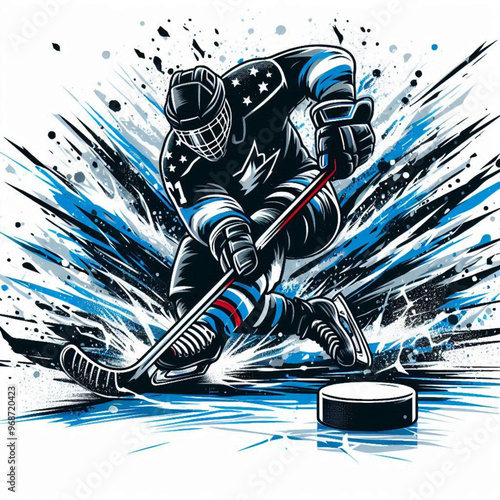 Ice hockey player in action with explosive energy and dynamic movement

