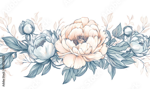 2D illustrator doodle-style floral and leaf graphics on a white background or wallpaper
