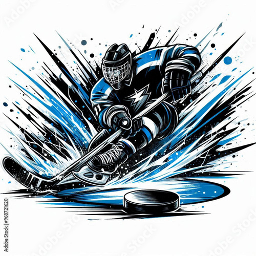 Ice hockey player in action with explosive energy and dynamic movement

