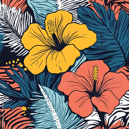 2D illustrator doodle-style floral and leaf graphics on a white background or wallpaper