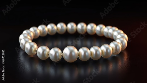 Elegant Pearl Bracelet on Black Backgroun photo