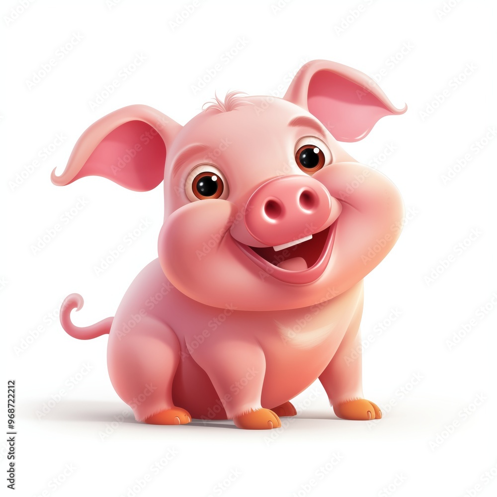 Naklejka premium Cartoon funny pig on white background 