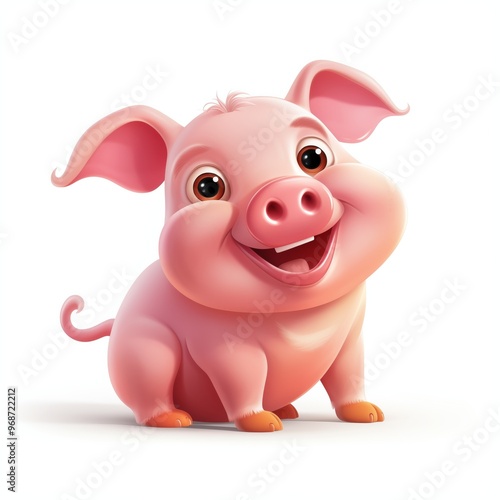 Cartoon funny pig on white background 