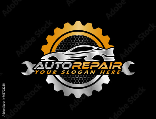 auto repair vector logo badge emblem design template isolated on black background
