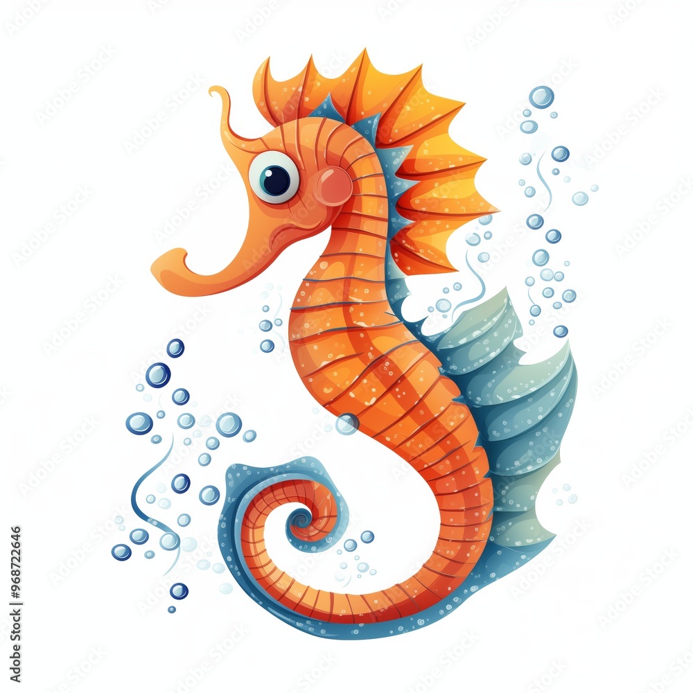 Fototapeta premium Cartoon sea horse on white background