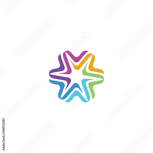 logo design Mufti colored star shape isolated on colorful background.