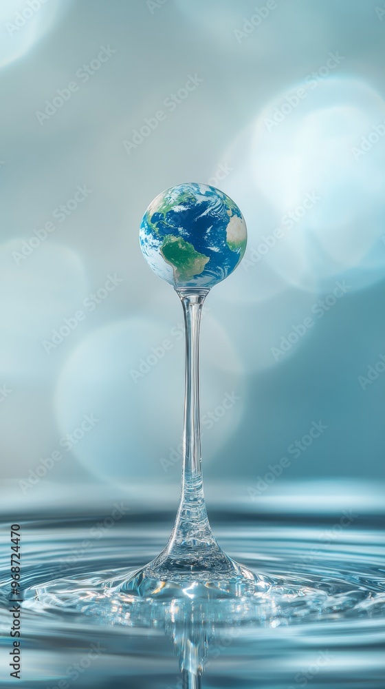 Earth globe on water drop in soft Earth globe on water drop in soft