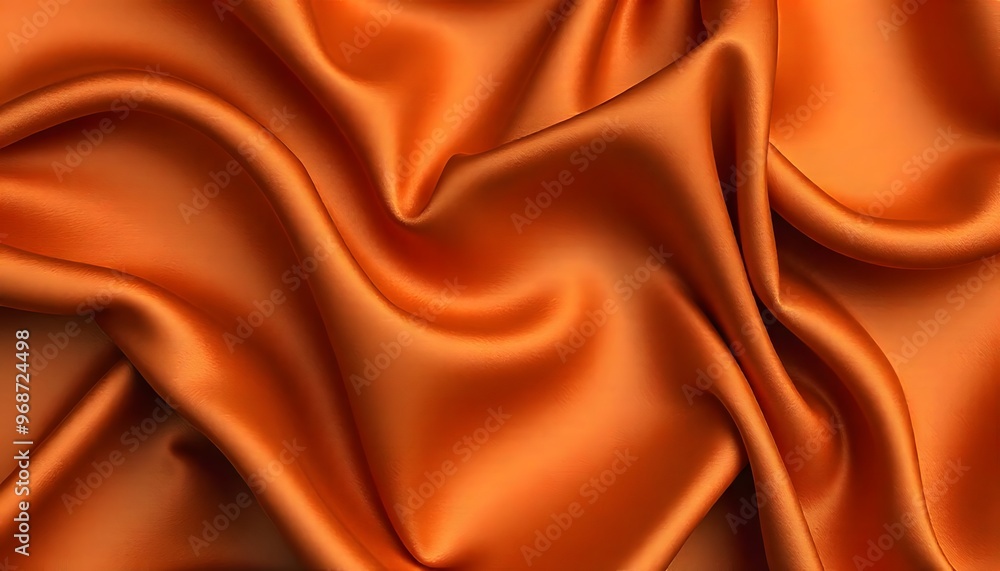 Fototapeta premium Abstract background luxury cloth or liquid wave smooth, flowing orange satin fabric with soft folds and highlights.