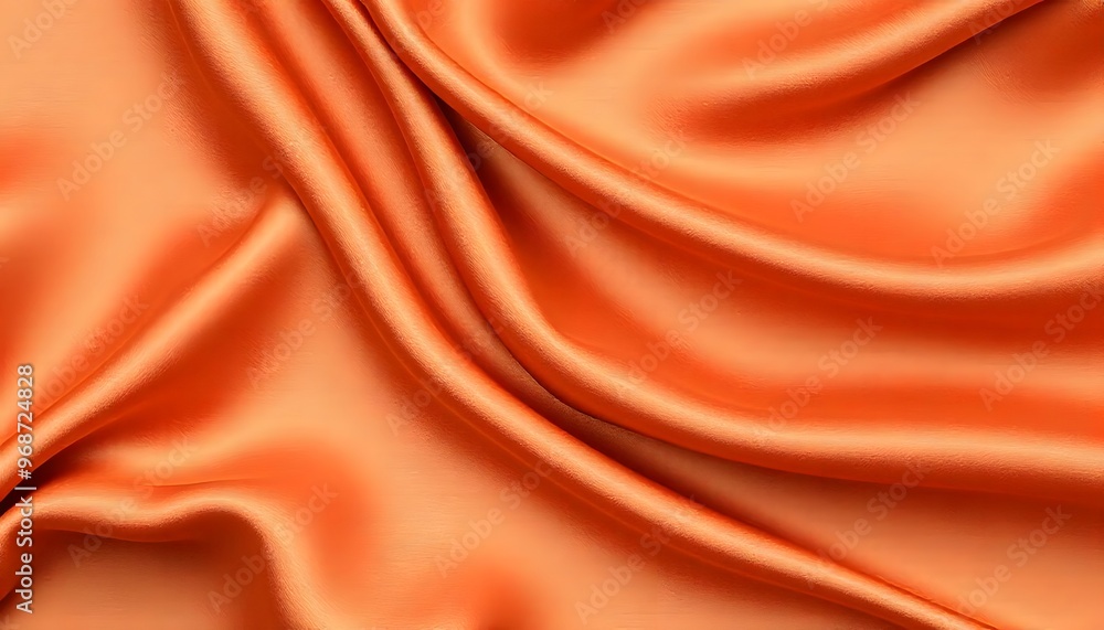 Fototapeta premium Abstract background luxury cloth or liquid wave smooth, flowing orange satin fabric with soft folds and highlights.