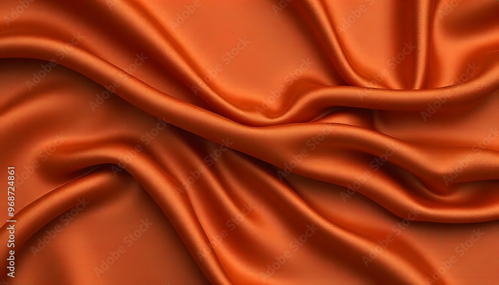 Fototapeta premium Abstract background luxury cloth or liquid wave smooth, flowing orange satin fabric with soft folds and highlights.