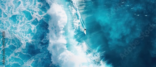 Surfer Embracing the Ocean's Power, soaring above a vibrant wave, showcasing the thrill and beauty of surfing in a dynamic dance with nature. photo