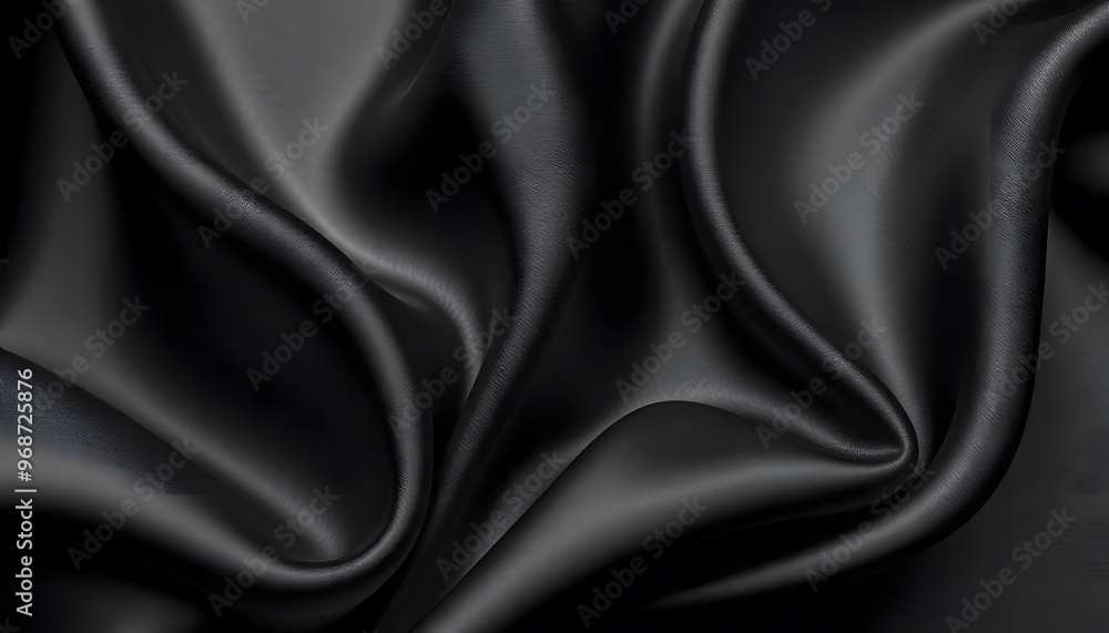 Fototapeta premium Abstract background luxury cloth or liquid wave. Smooth, flowing black satin fabric with soft folds and highlights