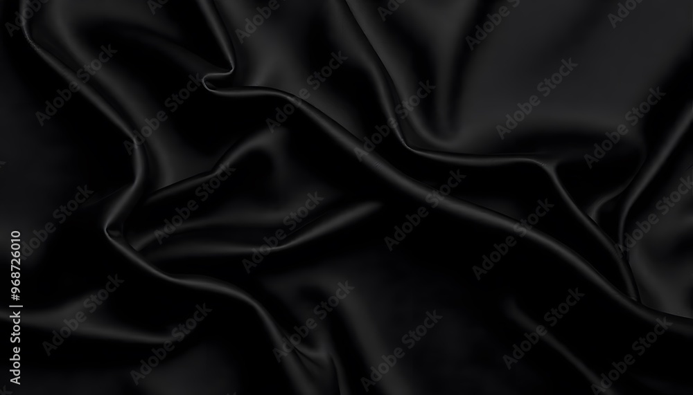 Fototapeta premium Abstract background luxury cloth or liquid wave. Smooth, flowing black satin fabric with soft folds and highlights