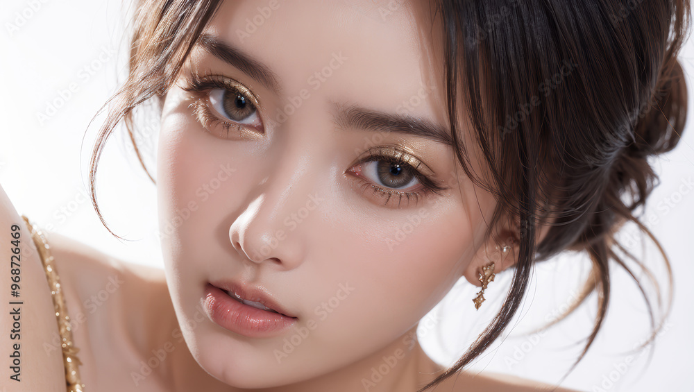 Close Up Portrait of Beautiful Woman with Golen Eyeshaow Close Up Portrait of Beautiful Woman with Golen Eyeshaow