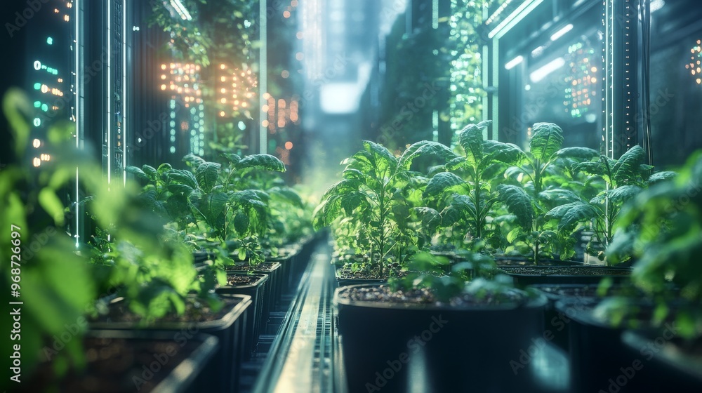 AI-controlled urban farming networks: Urban farms managed by interconnected AI systems for optimized crop growth. AI-controlled urban farming networks: Urban farms managed by interconnected AI systems for optimized crop growth.