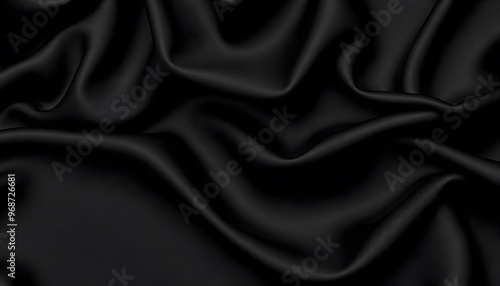 Abstract background luxury cloth or liquid wave. Smooth, flowing black satin fabric with soft folds and highlights