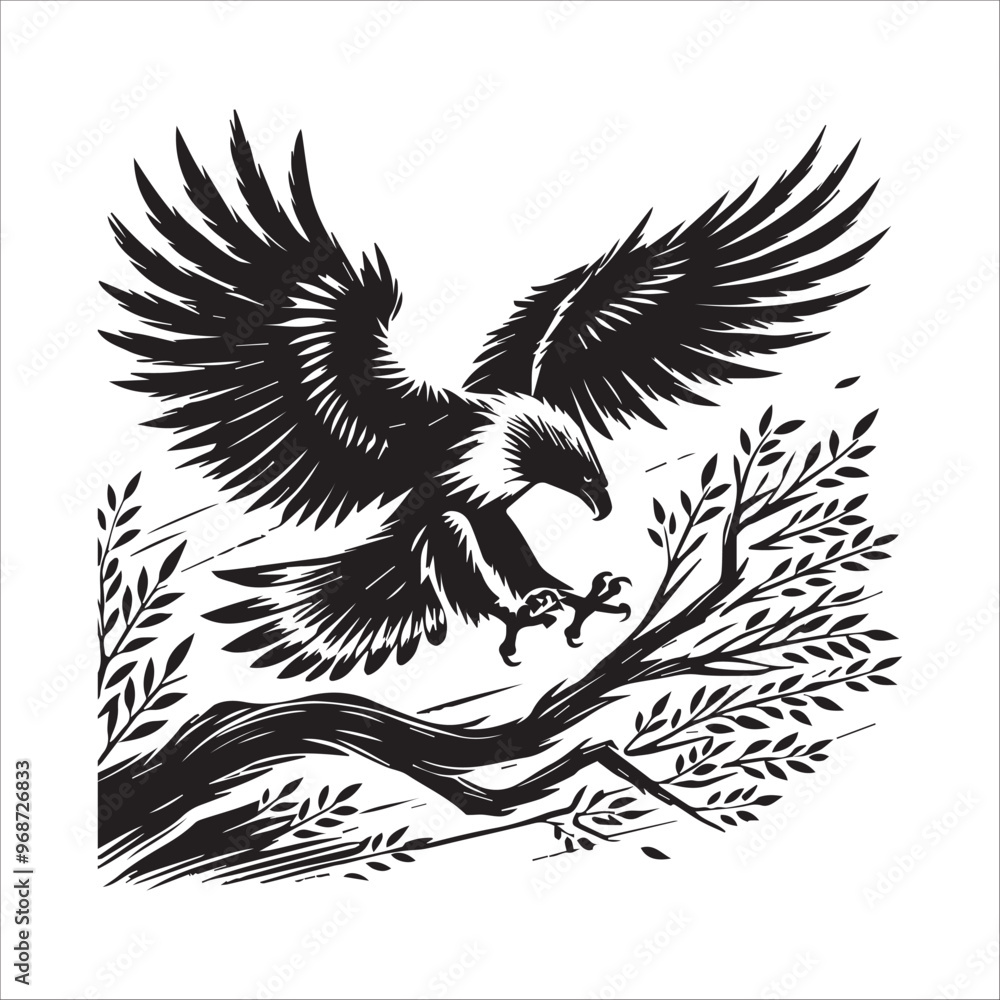 Obraz premium Philippine Eagle Silhouette Clipart - Eagle Bird Vector Illustration in black and white