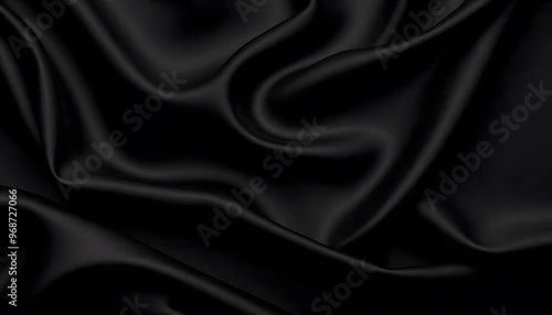 Abstract background luxury cloth or liquid wave. Smooth, flowing black satin fabric with soft folds and highlights