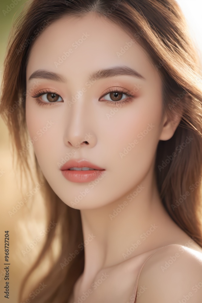 Fototapeta premium Closeup Portrait of a Young Woman with Beautiful Skin an Makeup