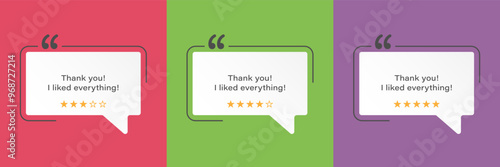 3D bubble testimonial banner, quote, infographic. Social media post template designs for quotes. Empty speech bubbles, quote bubbles and text box