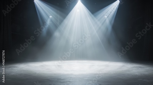 Modern Dance Stage with Creative Spotlighting, Empty stage showcasing vibrant lighting effects, designed for captivating performances and enhancing the artistic expression of modern dance.