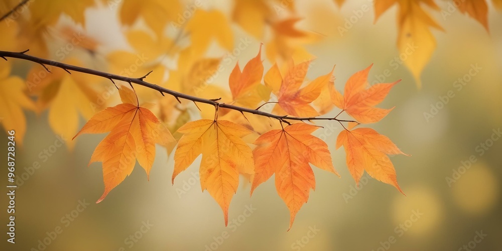 Autumn leaves on a branch with a blurred background, creating a soft, warm, and peaceful atmosphere. Autumn leaves on a branch with a blurred background, creating a soft, warm, and peaceful atmosphere.