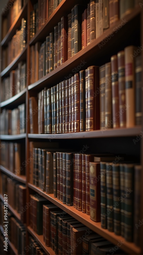Law Library. Rows of Books and Legal References in a Law Firm, vertical orientation. Law Library. Rows of Books and Legal References in a Law Firm, vertical orientation.