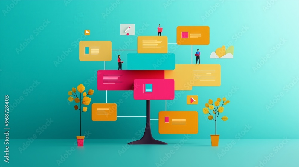 Fototapeta premium A colorful digital concept showcasing communication, connection, and technology with vibrant graphics and abstract elements.