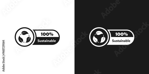 Sustainable product label, sticker or stamp. 100% sustainable sign, icon or emblem. Vector. Ecologically sustainable sticker or stamp