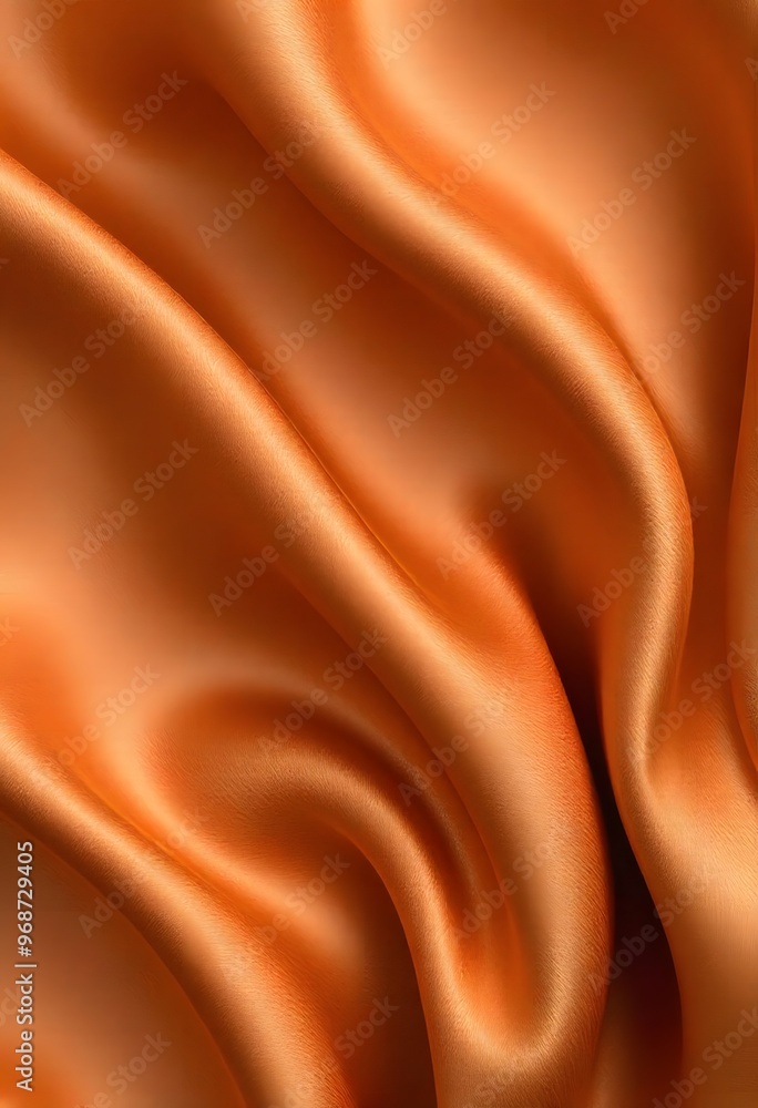 Fototapeta premium Abstract background luxury cloth or liquid wave smooth, flowing orange silk fabric with soft folds and highlights.
