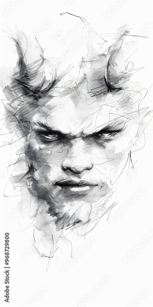 Fototapeta premium The Devil - Expressive Charcoal Portrait - Black and White Art