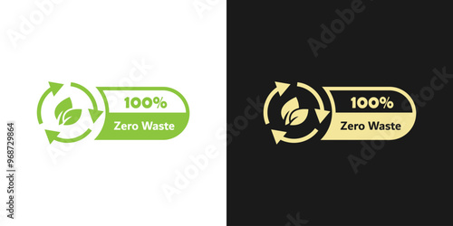 Zero waste label. Green eco friendly label. Zero waste green sign.