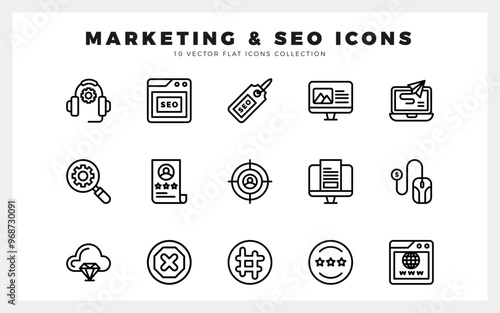 15 Marketing and Seo Lineal icon pack. vector illustration.