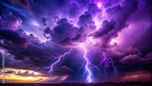 Vibrant purple and indigo lighting storm in the night sky