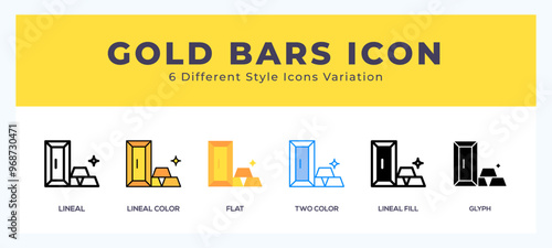 Gold bars icon symbol set. outline. glyph black. flat color and filled line color.