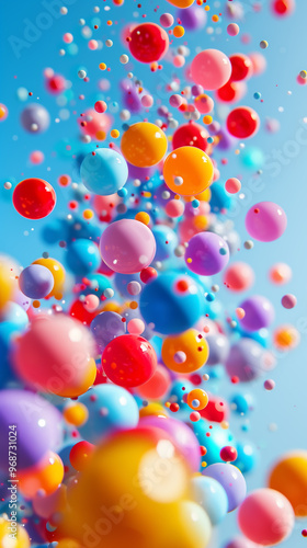 Lots of colored balls and blue sky